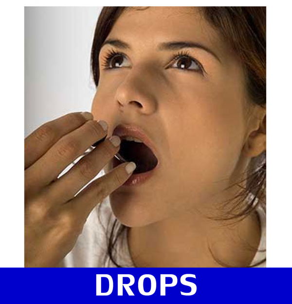An image of a woman using sublingual drops to promote the Simeons Program Weight Loss hCG Sublingual Drops from Frequency Apps.