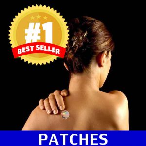 An image of a woman placing a patch on her back to promote the Simeons Program hCG weight loss homeopathic patches from Frequency Apps.